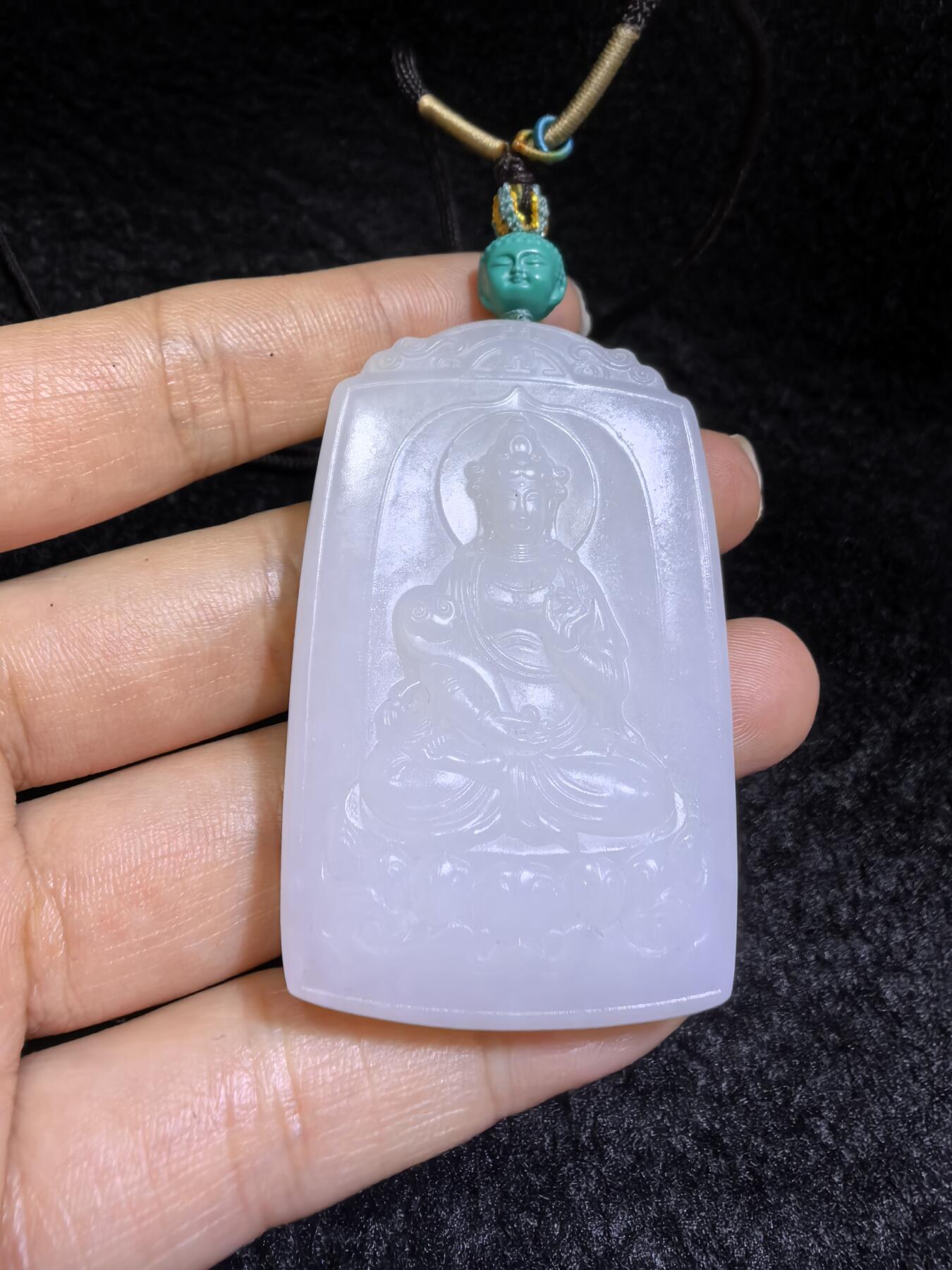 新疆和田白玉观音山水双面精雕吊坠挂件，玉质温润，脂粉十足，桩型厚重5.3cm*3.6cm*1.2cm  47.6g