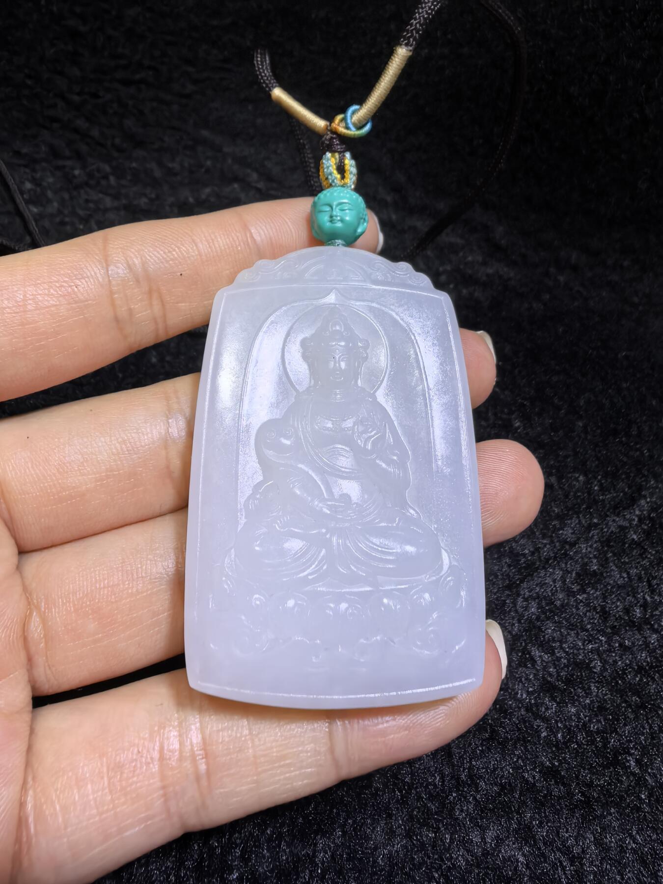 新疆和田白玉观音山水双面精雕吊坠挂件，玉质温润，脂粉十足，桩型厚重5.3cm*3.6cm*1.2cm  47.6g