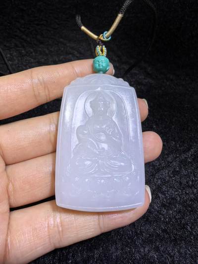 新疆和田白玉观音山水双面精雕吊坠挂件，玉质温润，脂粉十足，桩型厚重5.3cm*3.6cm*1.2cm  47.6g