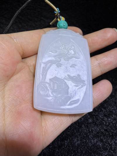 新疆和田白玉观音山水双面精雕吊坠挂件，玉质温润，脂粉十足，桩型厚重5.3cm*3.6cm*1.2cm  47.6g