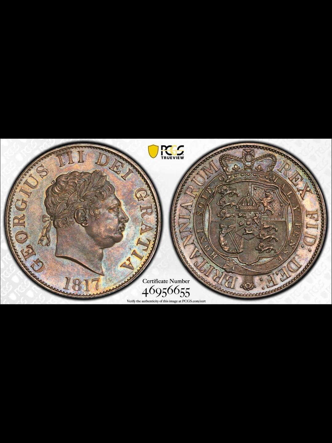 1817年光边精制牛头半克朗银币