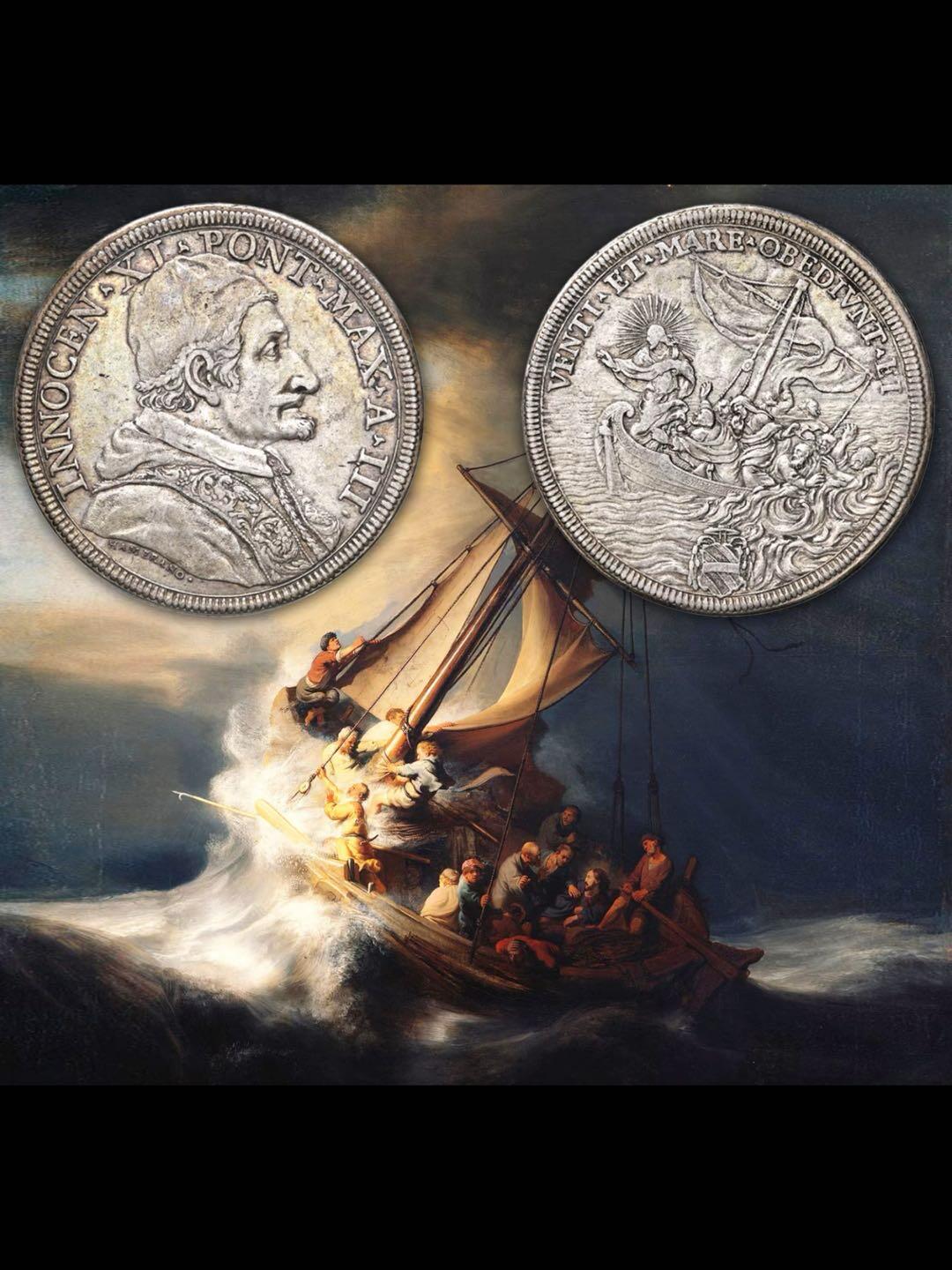 教皇币中的“名誉大钱”1678年“耶稣镇海”银币