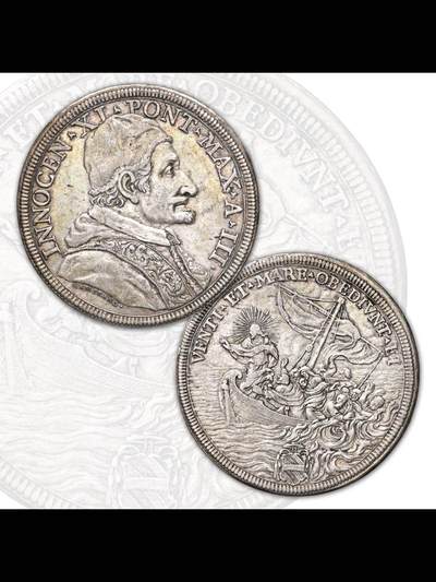 教皇币中的“名誉大钱”1678年“耶稣镇海”银币