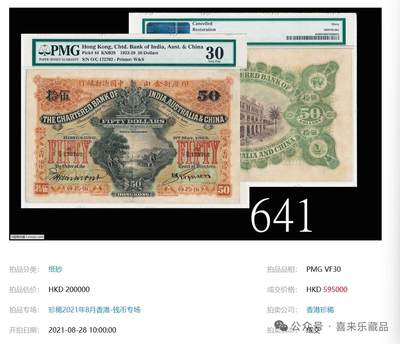 #拍得59万多港币#新金中印度香港50元1947年版