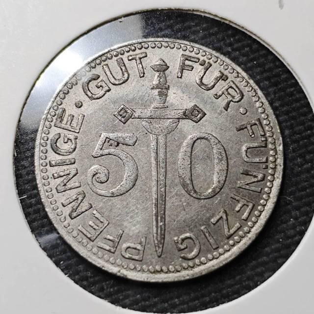 德国索林根1917年50芬尼战时紧急货币（德紧币）
 
