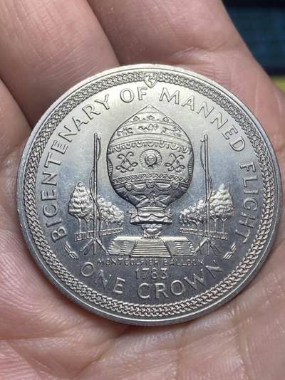 马恩岛1983年1克朗载人飞行200周年纪念币（蒙哥尔费热气球版）完整解析
 