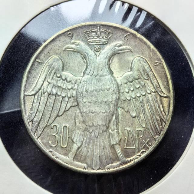 希腊1964年30德拉克马康斯坦丁二世大婚银币 完整解析
 希腊1964年30德拉克马康斯坦丁二世大