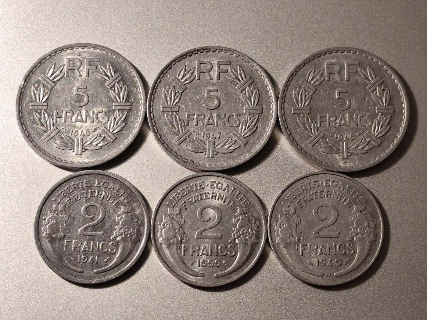 法国2法郎 5法郎铝币