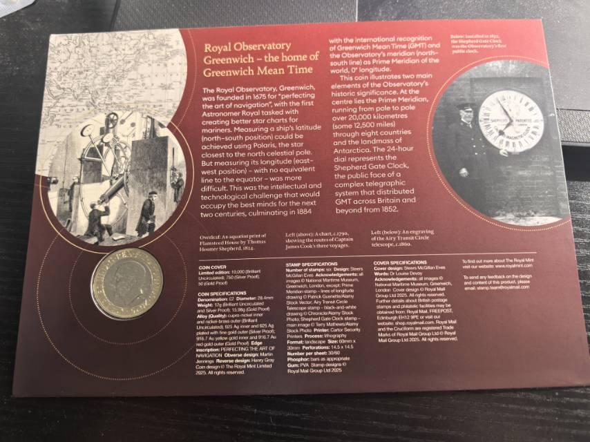 英国2025年格林尼治天文台创建350周年2镑纪念邮币封