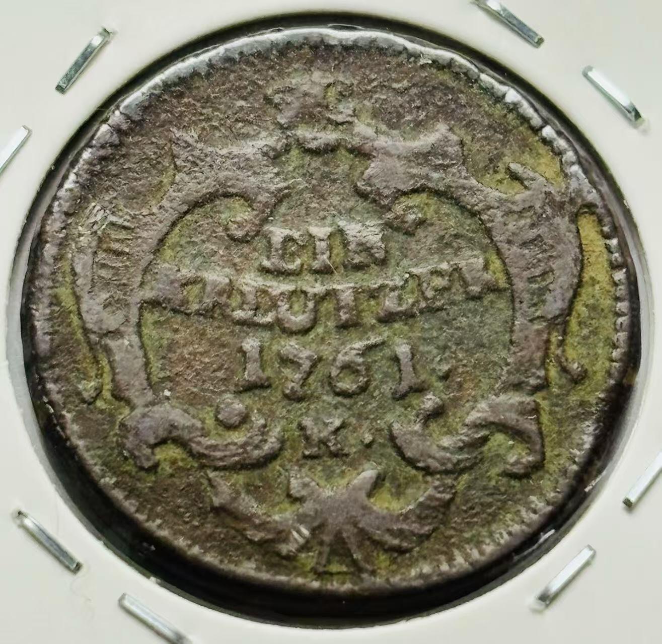 神圣罗马帝国哈布斯堡王朝（奥地利）玛丽亚·特蕾莎时期发行的1克鲁泽（1 Kreuzer）铜币