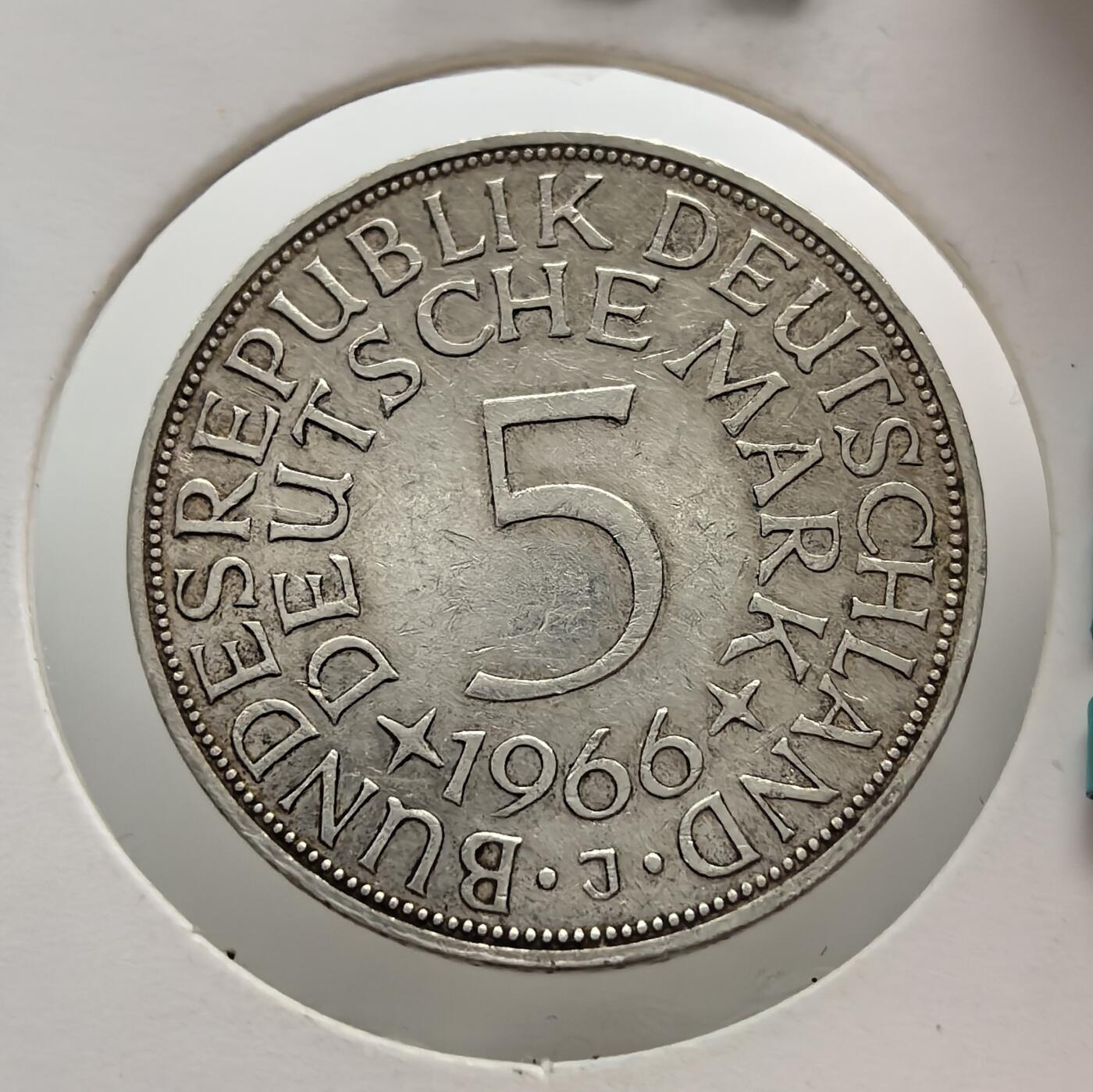  联邦德国1966 年5 马克流通银币