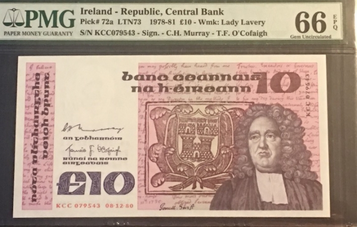 收藏联盟六十三期拍卖 PMG 66E 爱尔兰B10作家斯威夫特 JLF079543