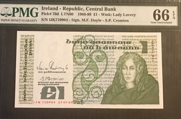 收藏联盟六十三期拍卖 PMG 66E 爱尔兰B1梅德卜 IJK710904