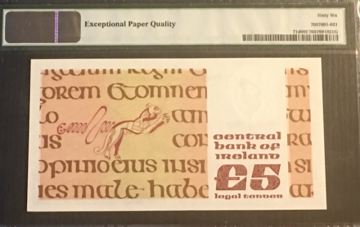 收藏联盟六十三期拍卖 PMG 66E 爱尔兰B5埃尔金纳 JLF369381