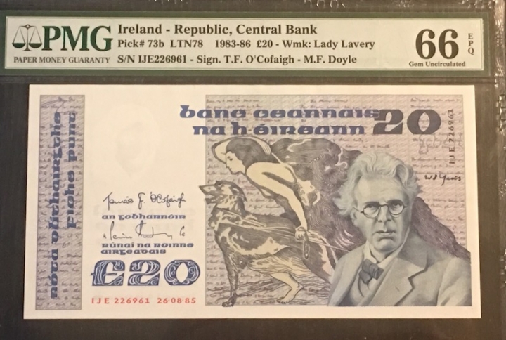收藏联盟六十三期拍卖 PMG 66E 爱尔兰B20叶芝 IJE226961