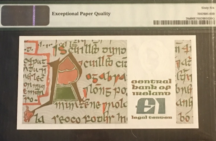 收藏联盟六十三期拍卖 PMG 66E 爱尔兰B1梅德卜 IJK710904