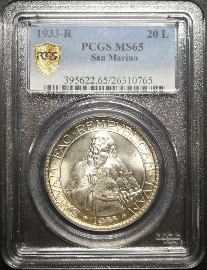 凡希社世界钱币微拍第六十七期 1933圣马力诺20里拉PCGS-MS65