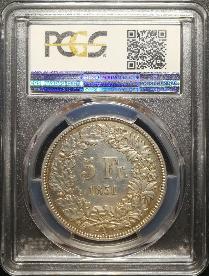 凡希社世界钱币微拍第六十七期 1851瑞士5法郎PCGS-XFD