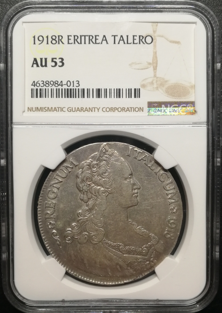 凡希社世界钱币微拍第六十七期 1918意属厄立特里亚TALLERO大银NGC-AU53
