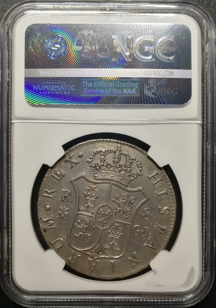 凡希社世界钱币微拍第六十七期 1815西班牙本土费七8R带点版NGC-XF45