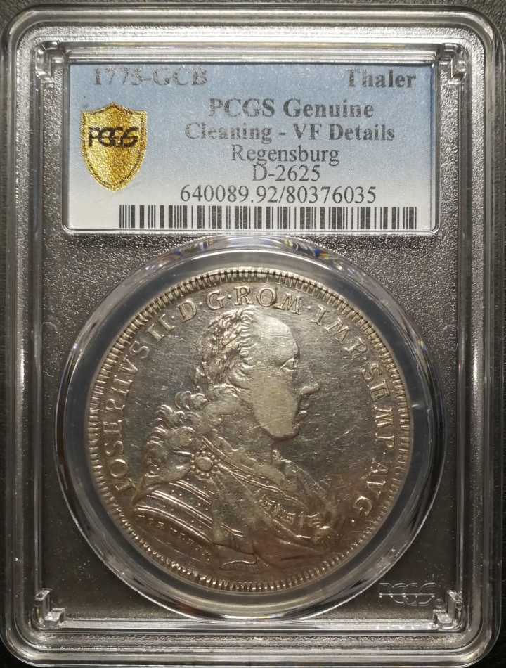 凡希社世界钱币微拍第六十七期 1775德国雷根斯堡泰勒PCGS-VFD少见品种