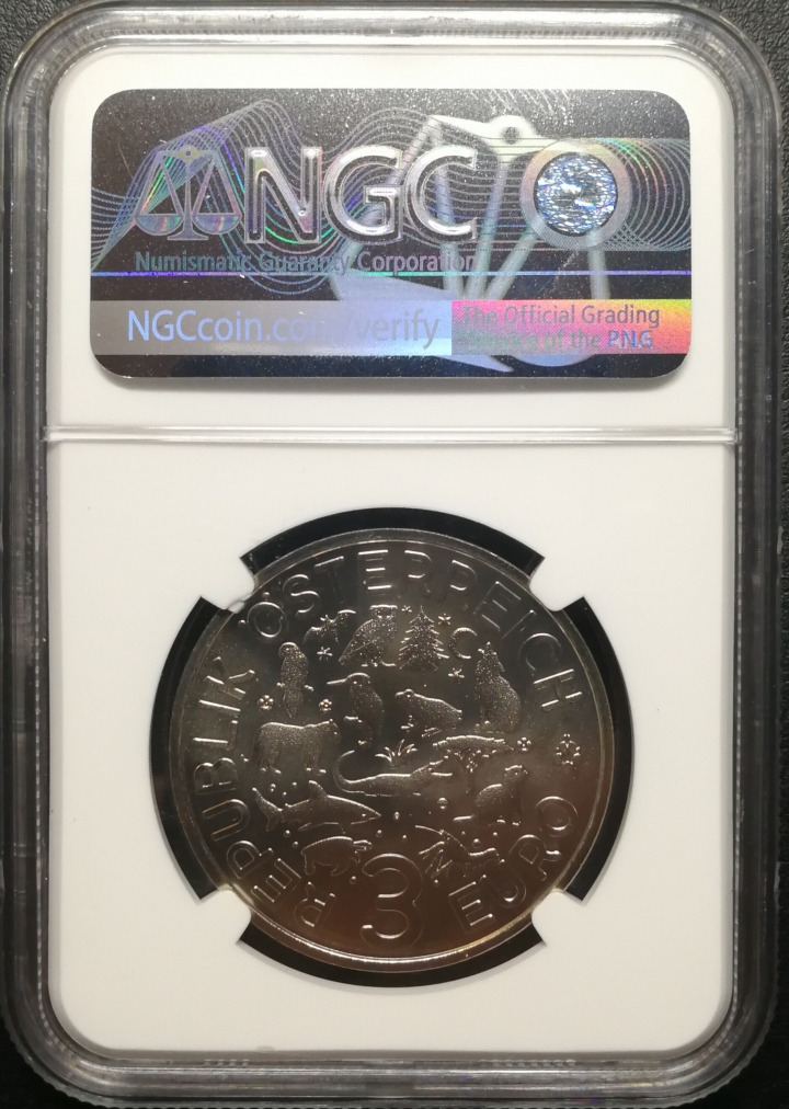 凡希社世界钱币微拍第六十七期 2017奥地利鸟儿三欧元MS-70