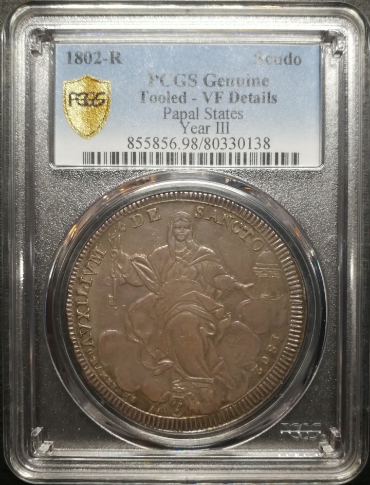 凡希社世界钱币微拍第六十七期 1802教皇国SCUDO大银PCGS-VFD
