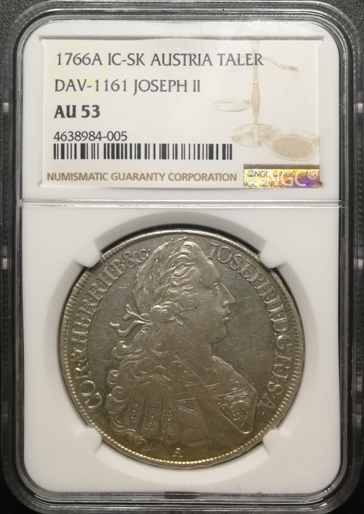 凡希社世界钱币微拍第六十七期 1766奥地利约瑟夫二世军装泰勒NGC-AU53