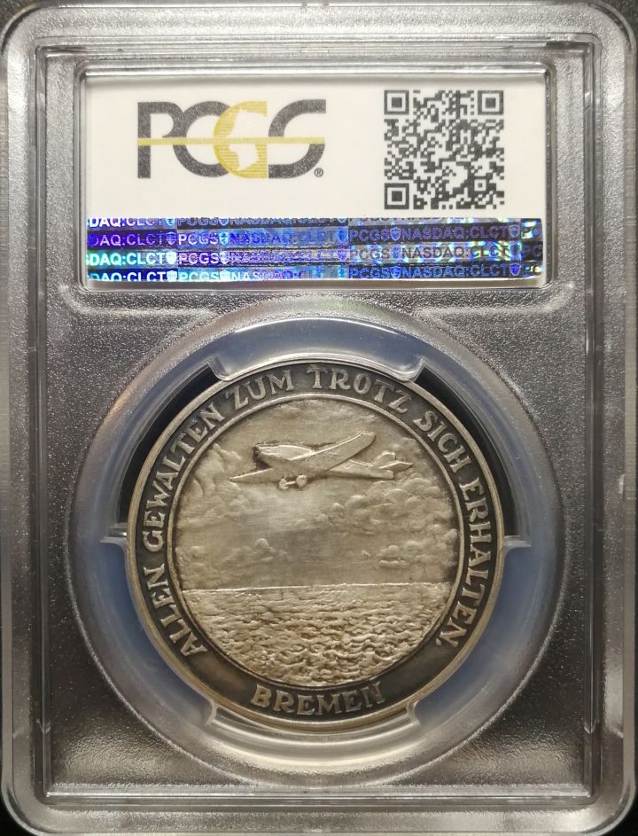凡希社世界钱币微拍第六十七期 1928年魏玛共和国纪念不来梅大西洋航班银章 PCGS-SP61（Kaiser 931） 