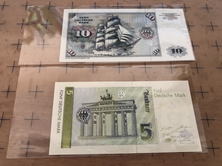 收藏联盟第六十四期拍卖 德国马克两张 末班5马克倒二版10马克 UNC