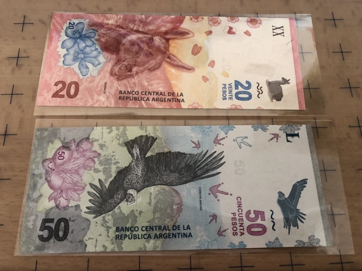 收藏联盟第六十四期拍卖 阿根廷动物系列钞20，50面额 UNC