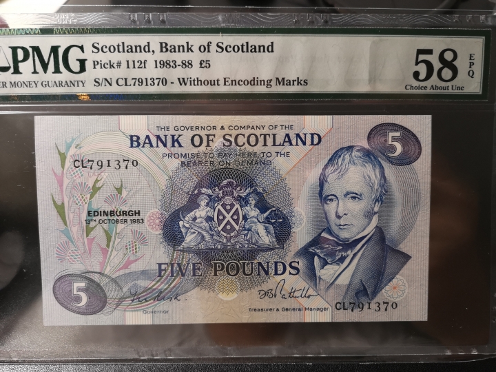 《外钞收藏家》第五十八期拍卖 苏格兰1983年5镑  pmg58E