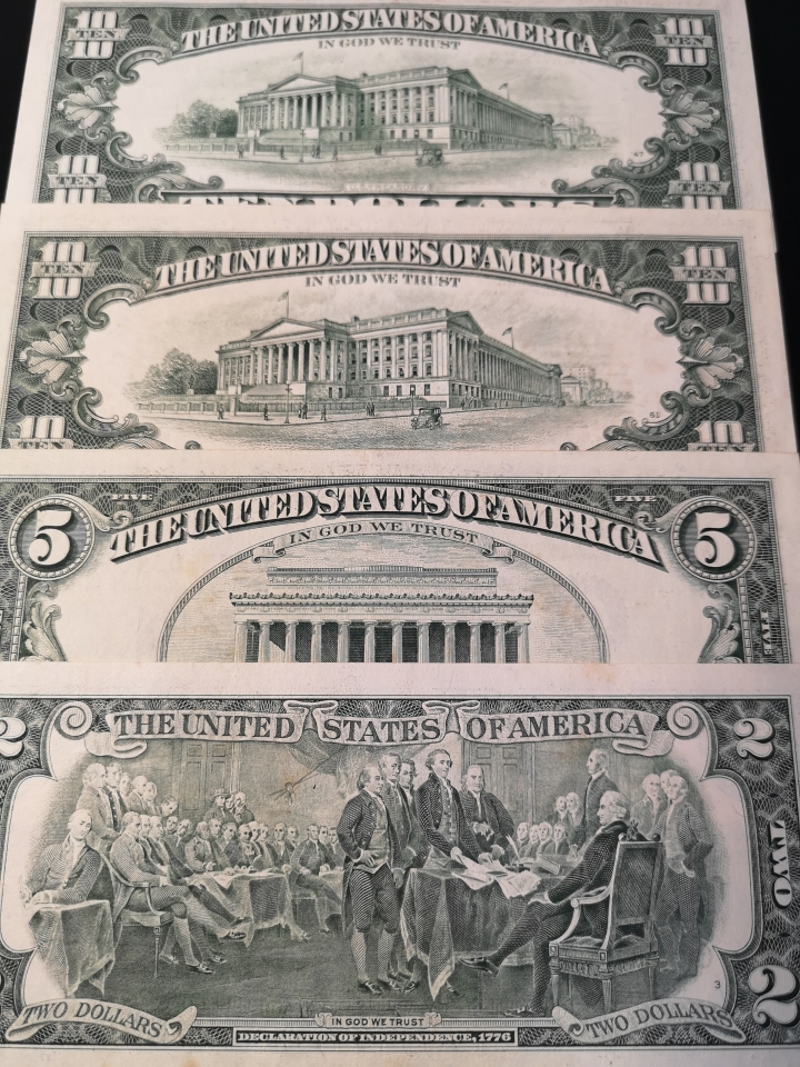 《外钞收藏家》第五十八期拍卖 小头美元四张 品相xf-au  参考图片