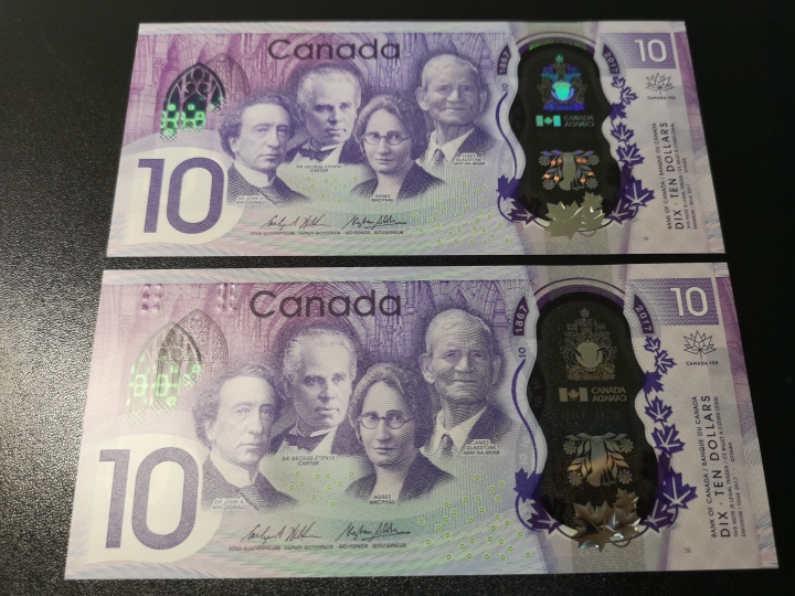 《外钞收藏家》第五十八期拍卖 加拿大最新版10元纪念钞 连号两张 全新unc