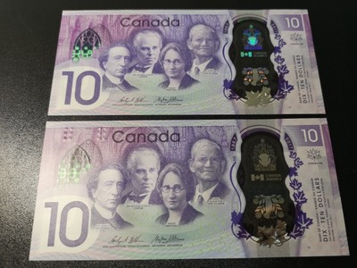 《外钞收藏家》第五十八期拍卖 - 加拿大最新版10元纪念钞 连号两张 全新unc