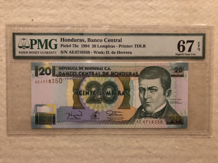 收藏联盟第六十六期拍卖 洪都拉斯9420 PMG67E冠军分