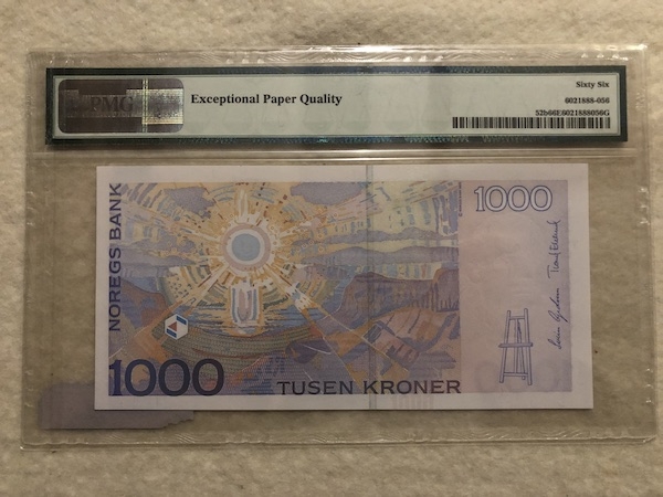 收藏联盟第六十五期拍卖 挪威2004年1000克朗 蒙克 PMG66E