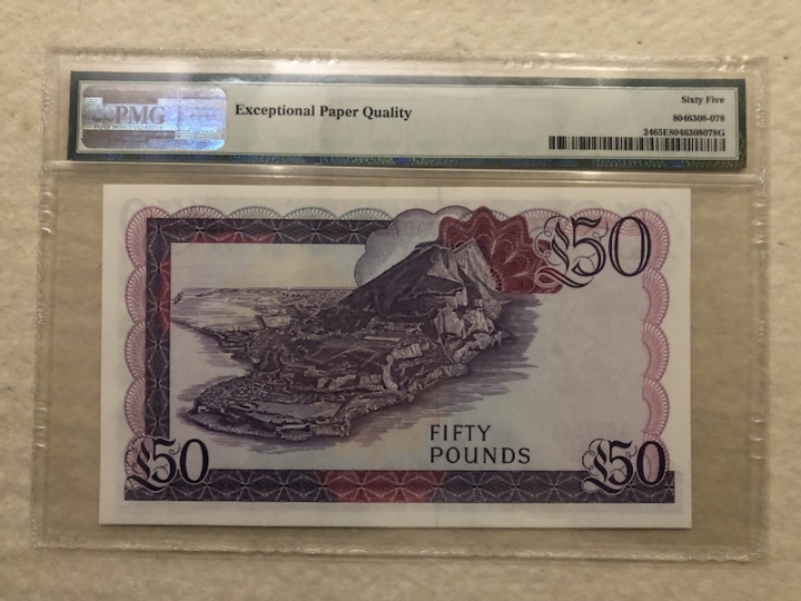 收藏联盟第六十五期拍卖 直布罗陀1986年50镑女王钞 PMG65E