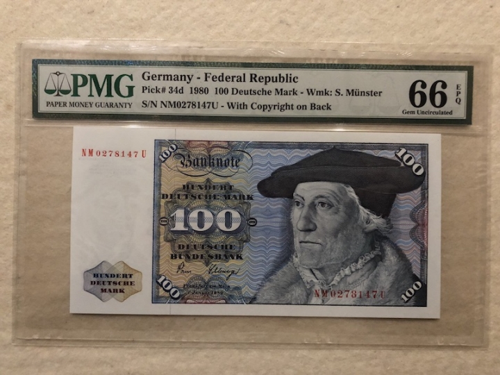 收藏联盟第六十五期拍卖 联邦德国1980年100马克 明斯特 PMG66E