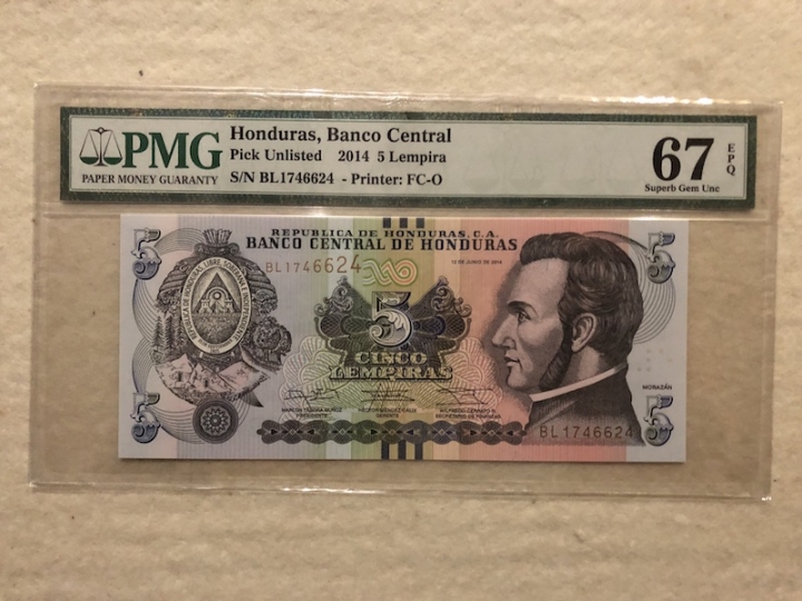 收藏联盟第六十六期拍卖 洪都拉斯145 PMG67E