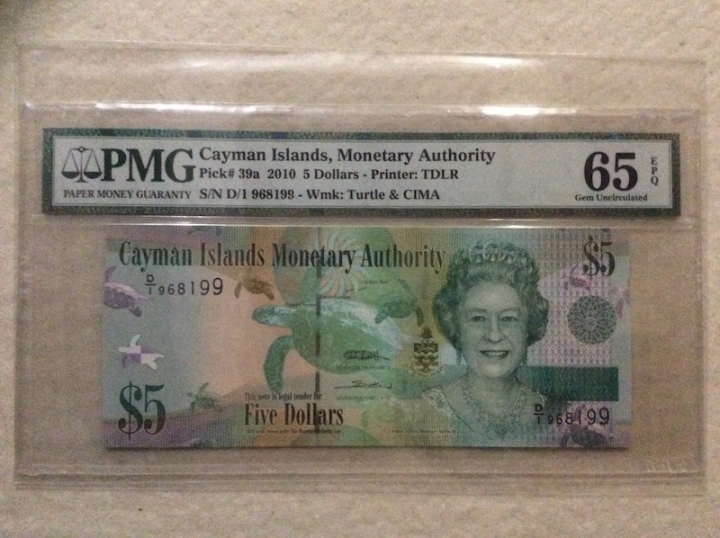 收藏联盟第六十六期拍卖 开曼2010年5元 PMG65E