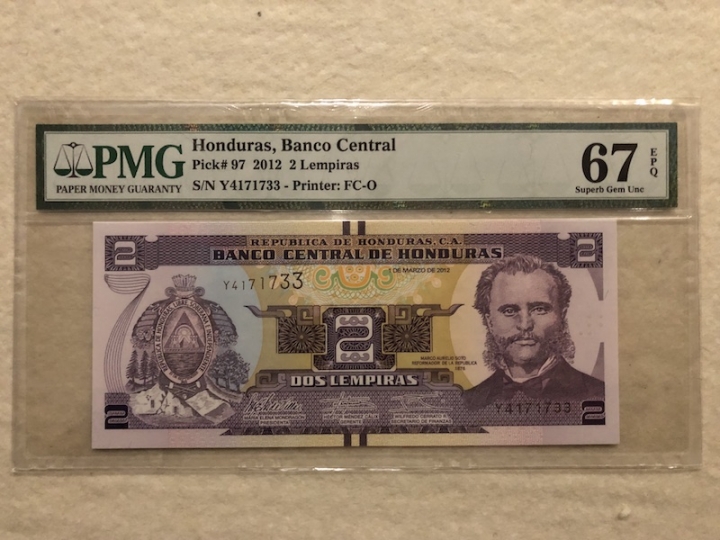 收藏联盟第六十六期拍卖 洪都拉斯122 PMG67E