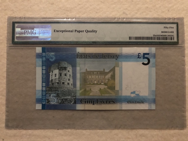 收藏联盟第六十六期拍卖 泽西2010年5镑 PMG55E 尾88靓号