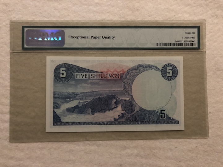 收藏联盟第六十六期拍卖 乌干达1966年5先令 PMG66E唯一冠军分