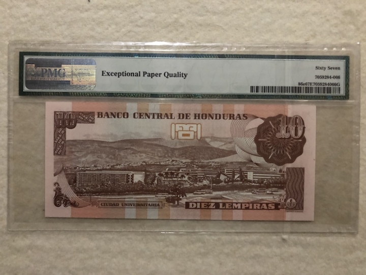 收藏联盟第六十六期拍卖 洪都拉斯1010 PMG67E 冠军分