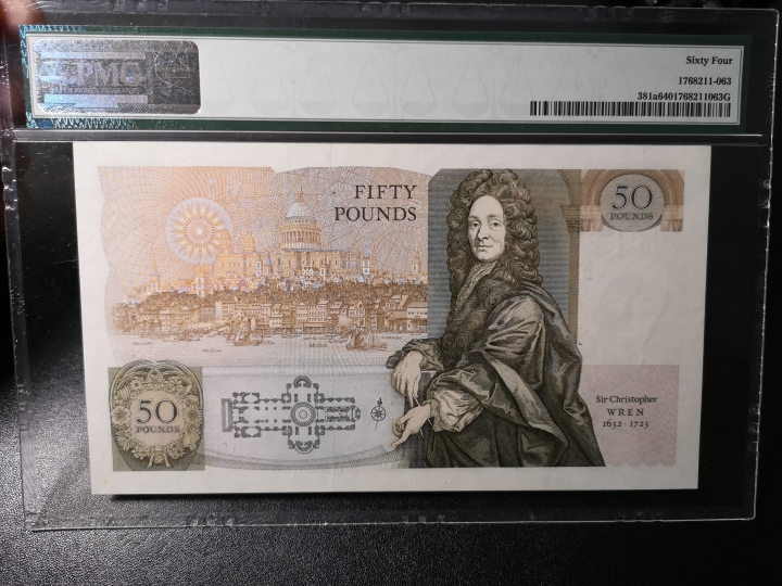 《外钞收藏家》第五十九期拍卖 英国d序列50镑 pmg64  A01首发 无47尾8