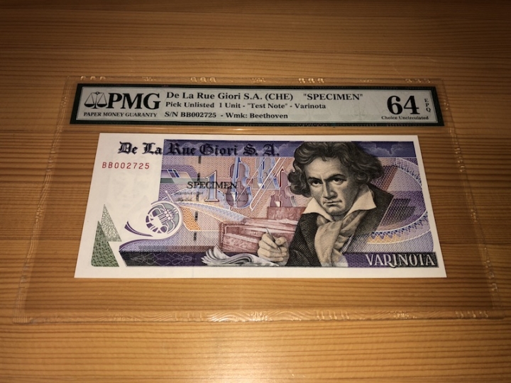 收藏联盟第六十七期拍卖 德拉罗贝多芬测试钞 PMG64E