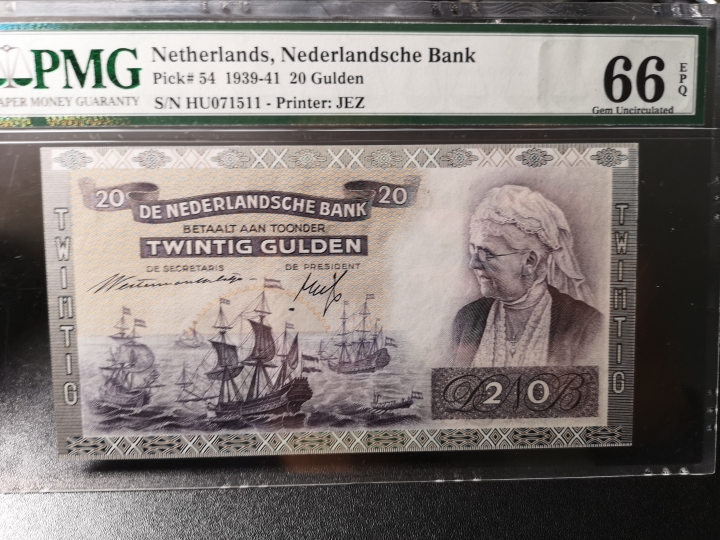 《外钞收藏家》第五十九期拍卖 荷兰1939-41年20盾    pmg66  高分