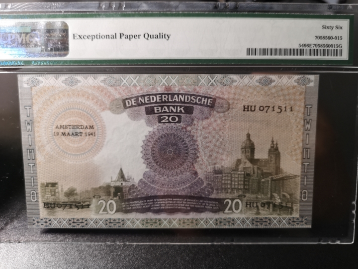 《外钞收藏家》第五十九期拍卖 荷兰1939-41年20盾    pmg66  高分