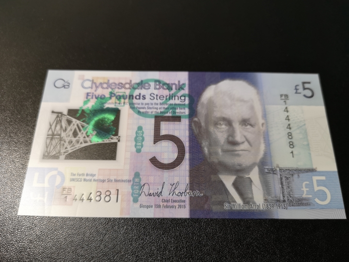 《外钞收藏家》第五十九期拍卖 苏格兰5镑 福斯桥建成纪念钞 全新unc